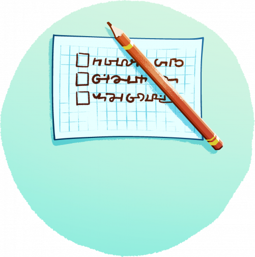 List on paper and pen